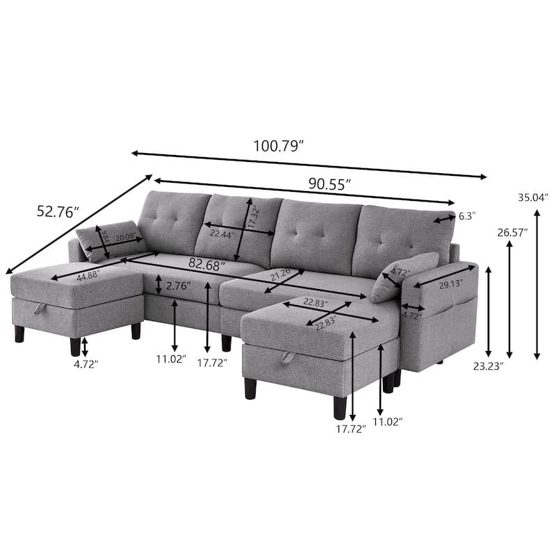 101" Sectional Sofa with Storage Ottoman