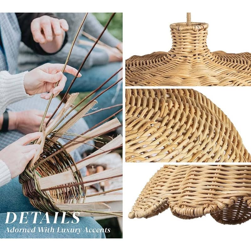 Aurelia Rattan Pendant Light - Natural Hardwired Light Fixture for Kitchen Island or Dining Room in Boho or Coastal Style