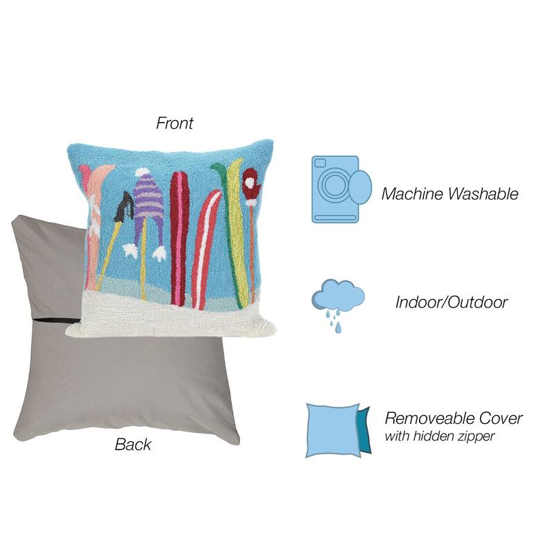 Liora Manne Frontporch Gone Skiing Indoor/Outdoor Pillow Blue 18" Square