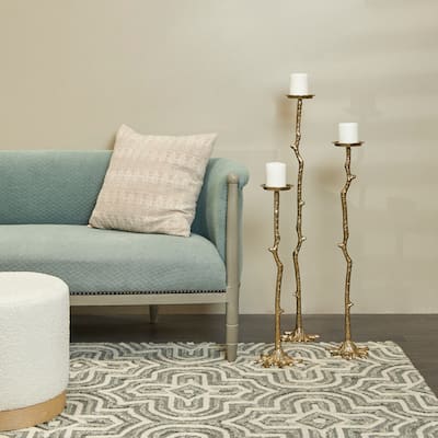 Gold Aluminum Tall Floor Textured Metallic Abstract Candle Holder with Stick Inspired Design (Set of 3)