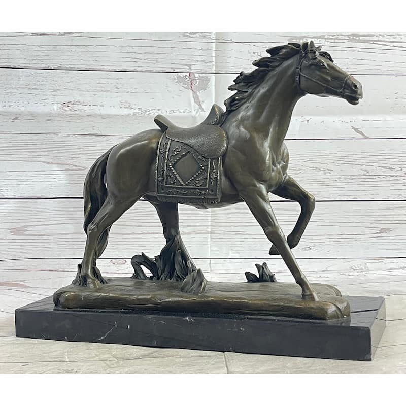 Saddled War Imitative Horse Working Equestrian Bronze Statue Sculpture After Pj Mene