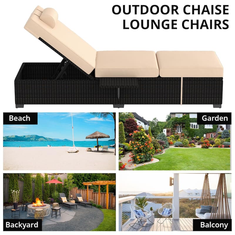 Outdoor Patio Chaise Lounge Chairs Set of 2, Pe Wicker Lounge Chairs with Removable Furniture Cushion