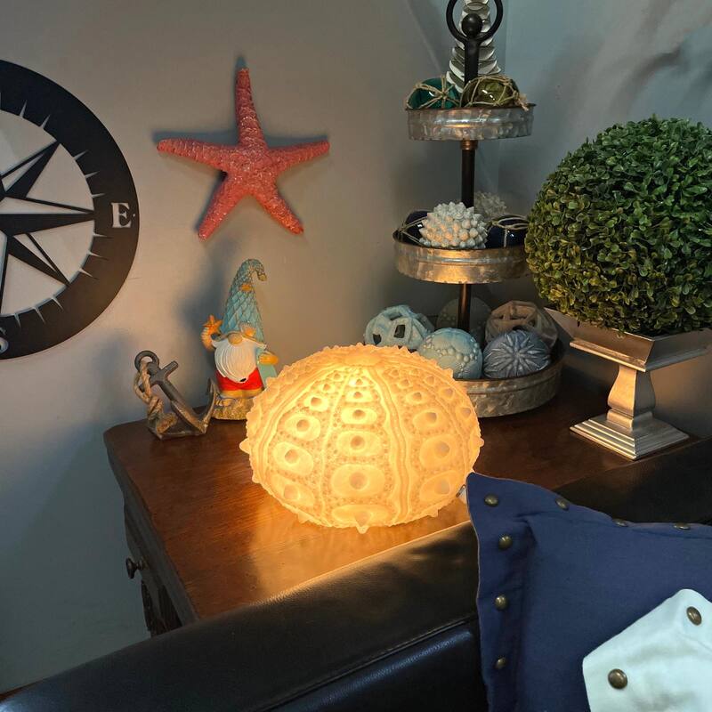 Coastal Sea Urchin Lamp, 12" Resin Sculpture With Warm Glow, Decorative Accent - 7 X 11.5 X 11.5 inches