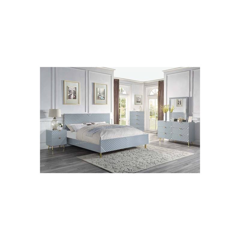 QUEEN Bed with High Gloss Finish - Modern Gray Bedroom Furniture - Island Oasis