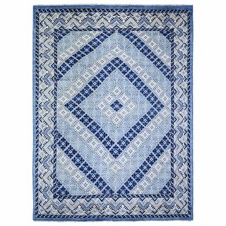 Hand Knotted Blue Tribal & Geometric with Wool Oriental Rug (8'10