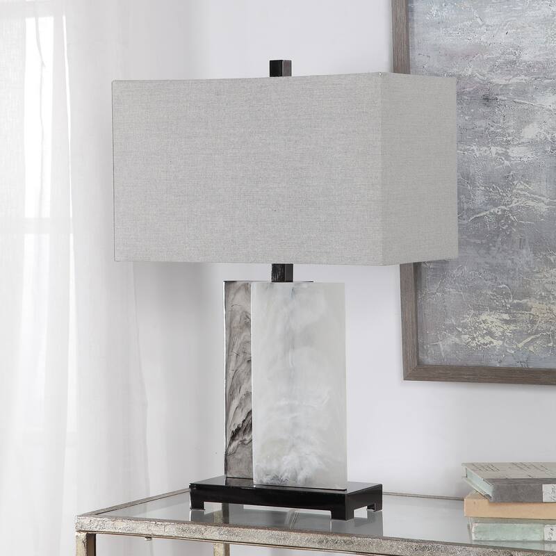 Silhouette Slabs Table Lamp with Gray Rectangle Shade - 26.25" - White