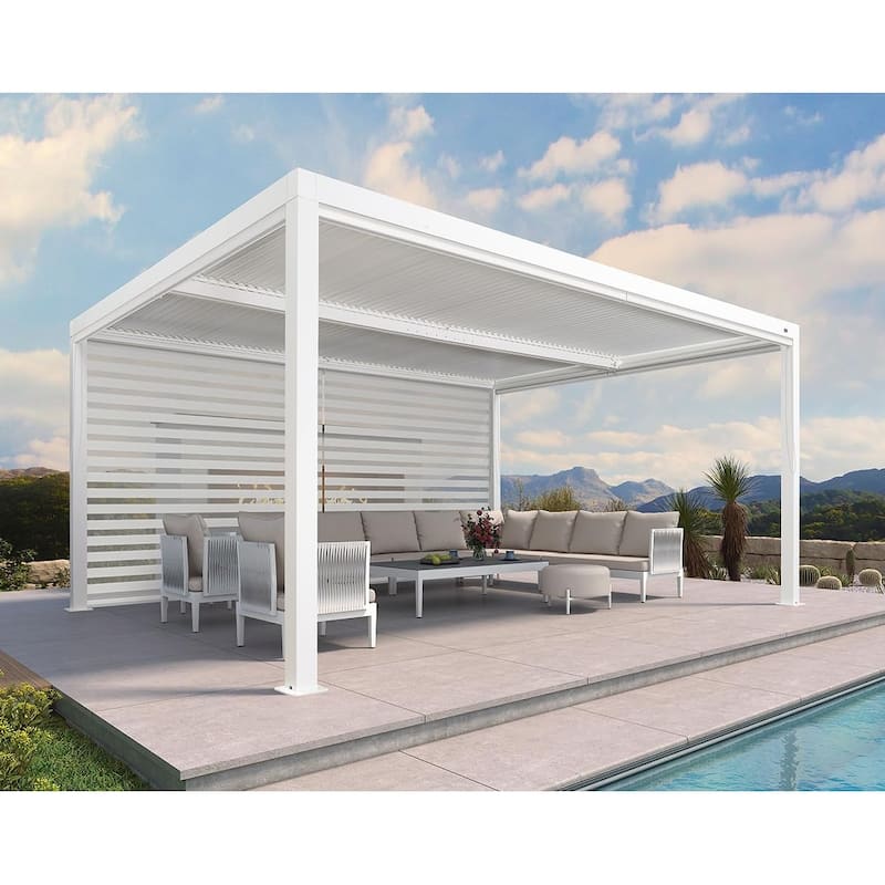 PURPLE LEAF White Louvered Pergola Accessories Roller Blinds, Strip Light and Shutter Wall(Pergola Not Included)