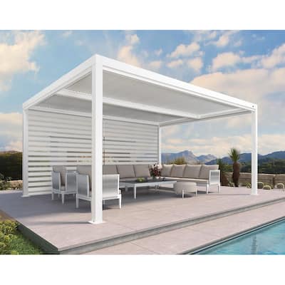 PURPLE LEAF White Louvered Pergola Accessories Roller Blinds, Strip Light and Shutter Wall(Pergola Not Included)