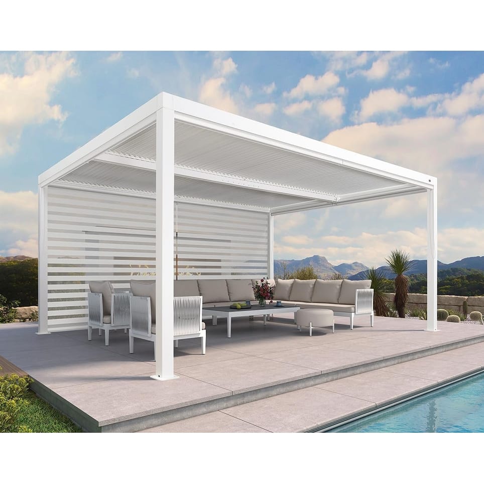 PURPLE LEAF White Louvered Pergola Accessories Roller Blinds, Strip Light and Shutter Wall(Pergola Not Included)