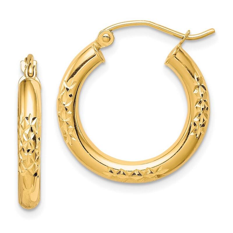 Curata 10k Yellow Gold 3mm Diamond-cut Stations Hoop Earrings - 20mm 25mm 30mm 35mm 40mm