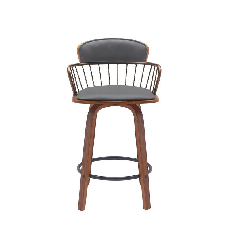 Faux Leather Counter Height Bar Chair with Arms, Swivel and Footrest