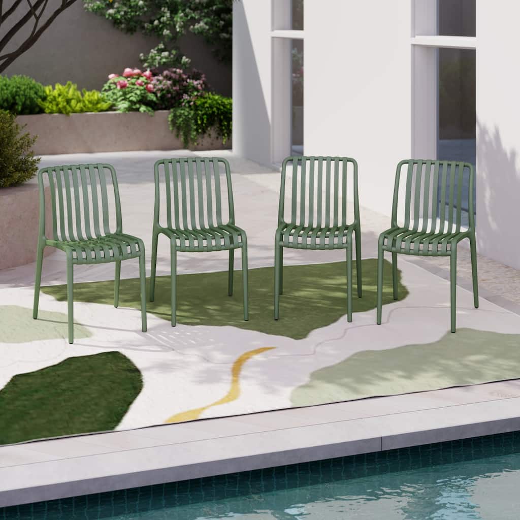 Outdoor Stackable Plastic Chairs Dining Chair Set 4-Piece Lightweight