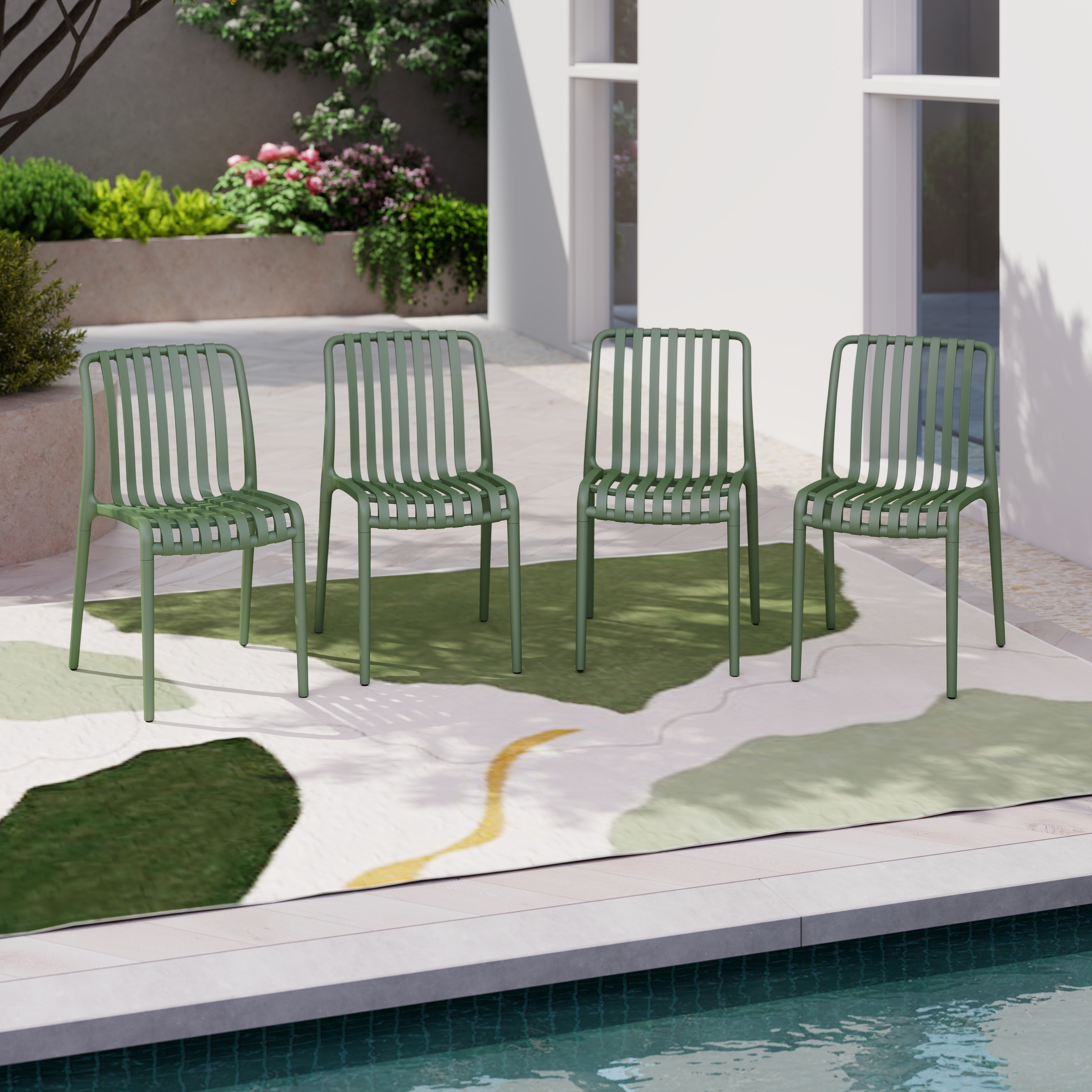 Outdoor Stackable Plastic Chairs Dining Chair Set 4-Piece Lightweight
