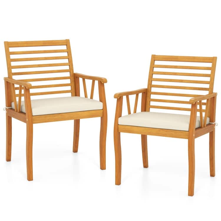 Natural Acacia Wood Outdoor Dining Chairs with Cushions Set of 2 - 22.5" x 22" x 34"