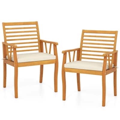 Natural Acacia Wood Outdoor Dining Chairs with Cushions Set of 2 - 22.5" x 22" x 34"