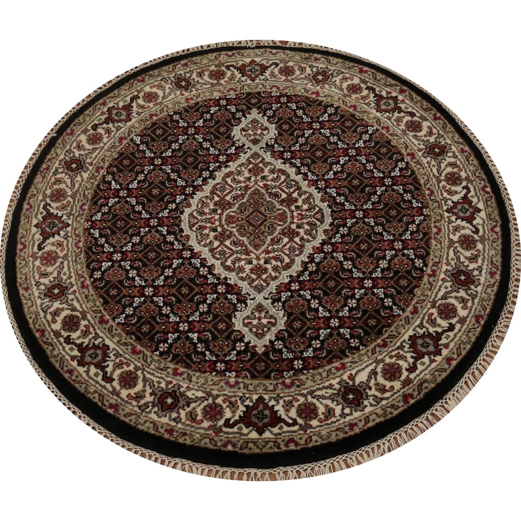 Hand Knotted Oriental 100% Wool Carpet Traditional Floral Black Agra Area Rug - 3' 5'' X 3' 5''