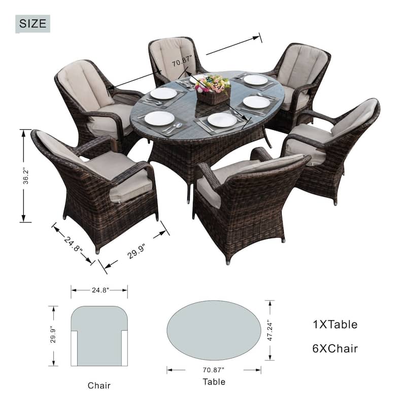7-Piece Patio Wicker Dining Set with 6 Dining Chairs - N/A