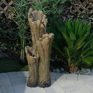 Alpine Corporation 39" Tall Outdoor 3-Tier Cascading Tree Bark Water Fountain with LED Lights