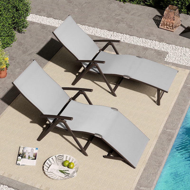 VredHom Outdoor Portable Folding Chaise Lounge Chairs (Set of 2) - 70" L x 20" W x 14" H