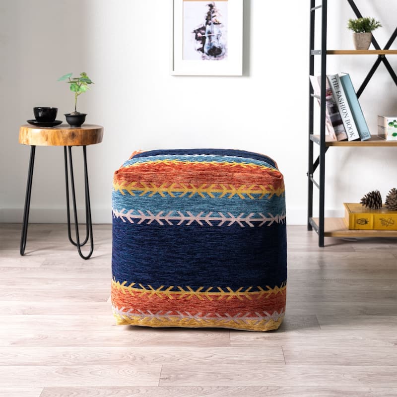18-Inch Striped Pouf Ottoman for Living Room or Bedroom