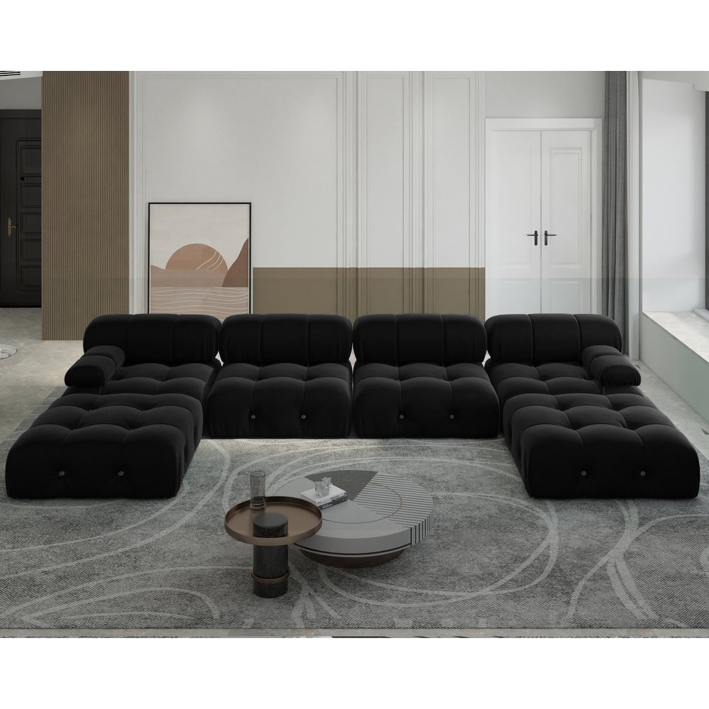 Modern U-Shaped Velvet Upholstered Modular Sectional Sofa 6-seater Extra Wide Chaise Lounge Couch for Living Room