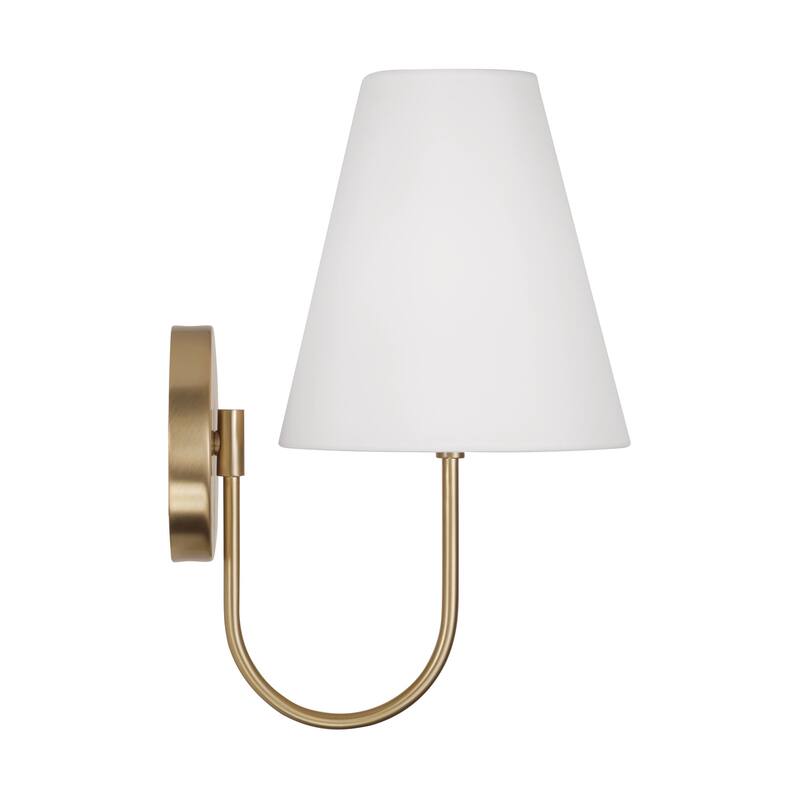 7.50"W x 14"H 1-Light Sconce in Matte Brass with Tapered White Fabric Shade and Glass Diffuser - 7.5"W x 14"H x 9.75"E