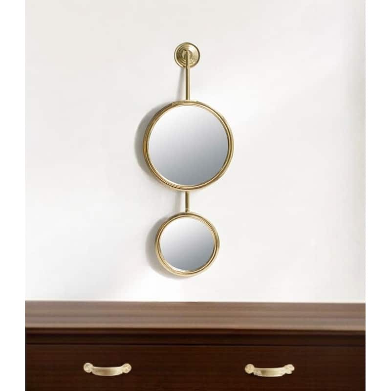 HomeRoots 29" Gold Round Iron Framed Accent Mirror - 11' X '28.5' X '2.2 - 11' X '28.5' X '2.2