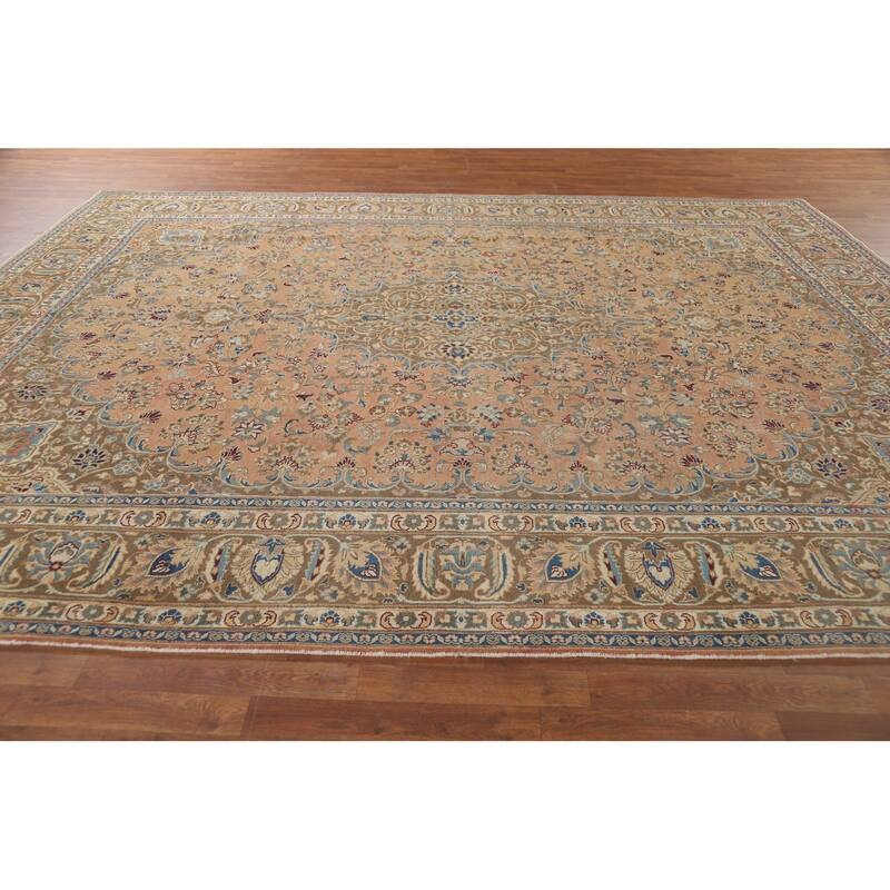 Floral Mashad Vintage Persian Rug Handmade Traditional Wool Carpet - 9'7" x 12'8"