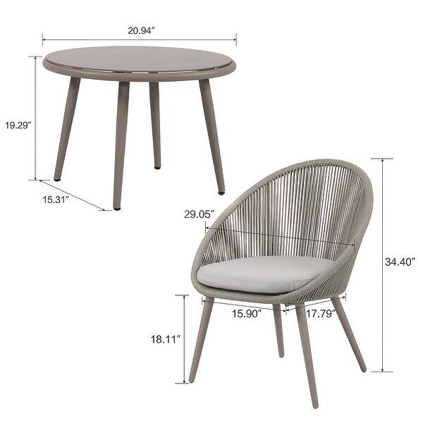 Shop Nuu Garden Patio Rope 3 Piece Bistro Set With Cushions Overstock 32203846