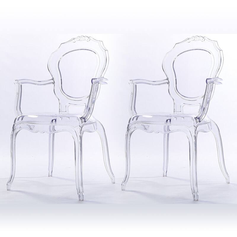 Set of 2 Modern Smoke Transparent Stackable Dining Chairs –Sleek Polycarbonate Side Chairs with Plastic Legs for Kitchen, Office