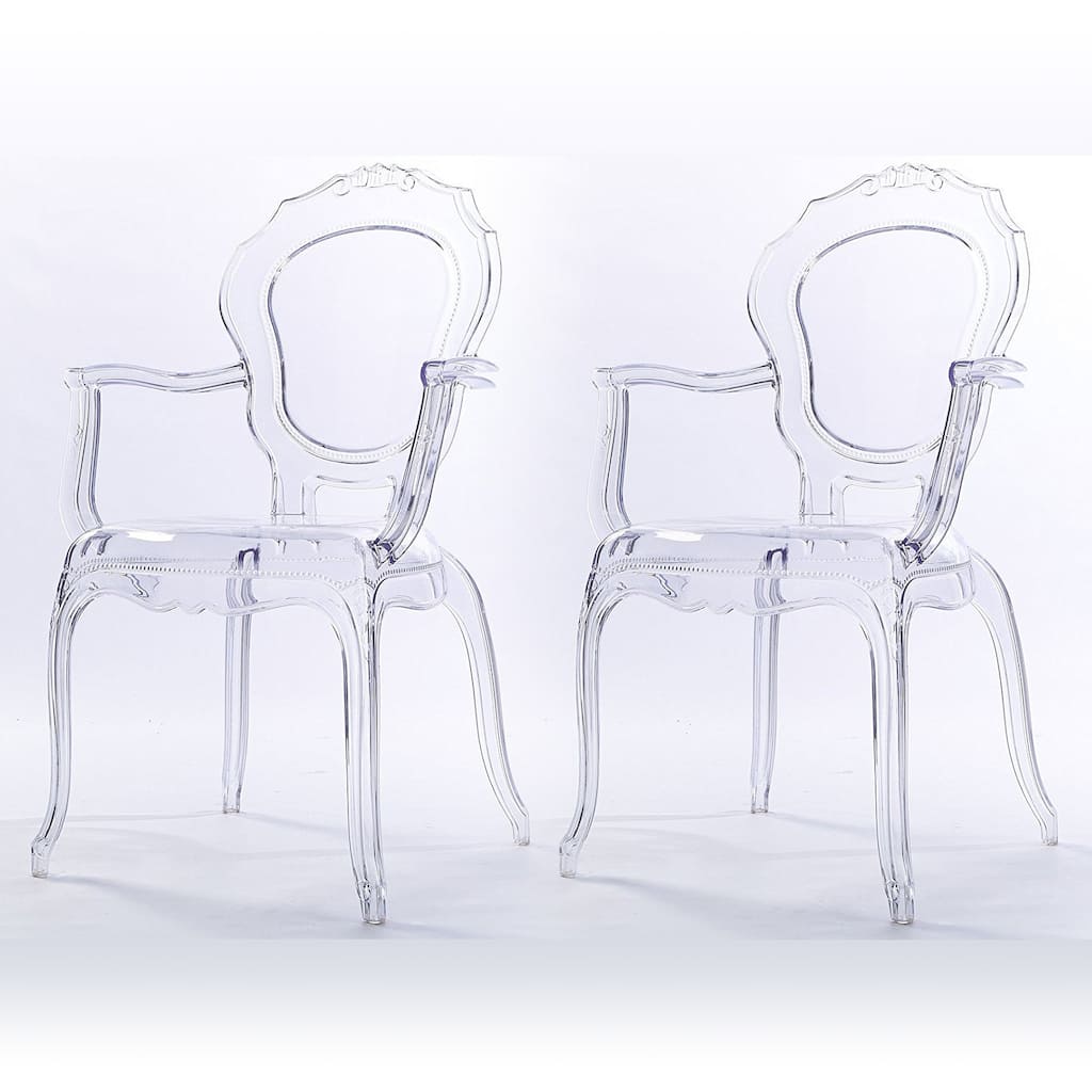Set of 2 Modern Smoke Transparent Stackable Dining Chairs –Sleek Polycarbonate Side Chairs with Plastic Legs for Kitchen, Office