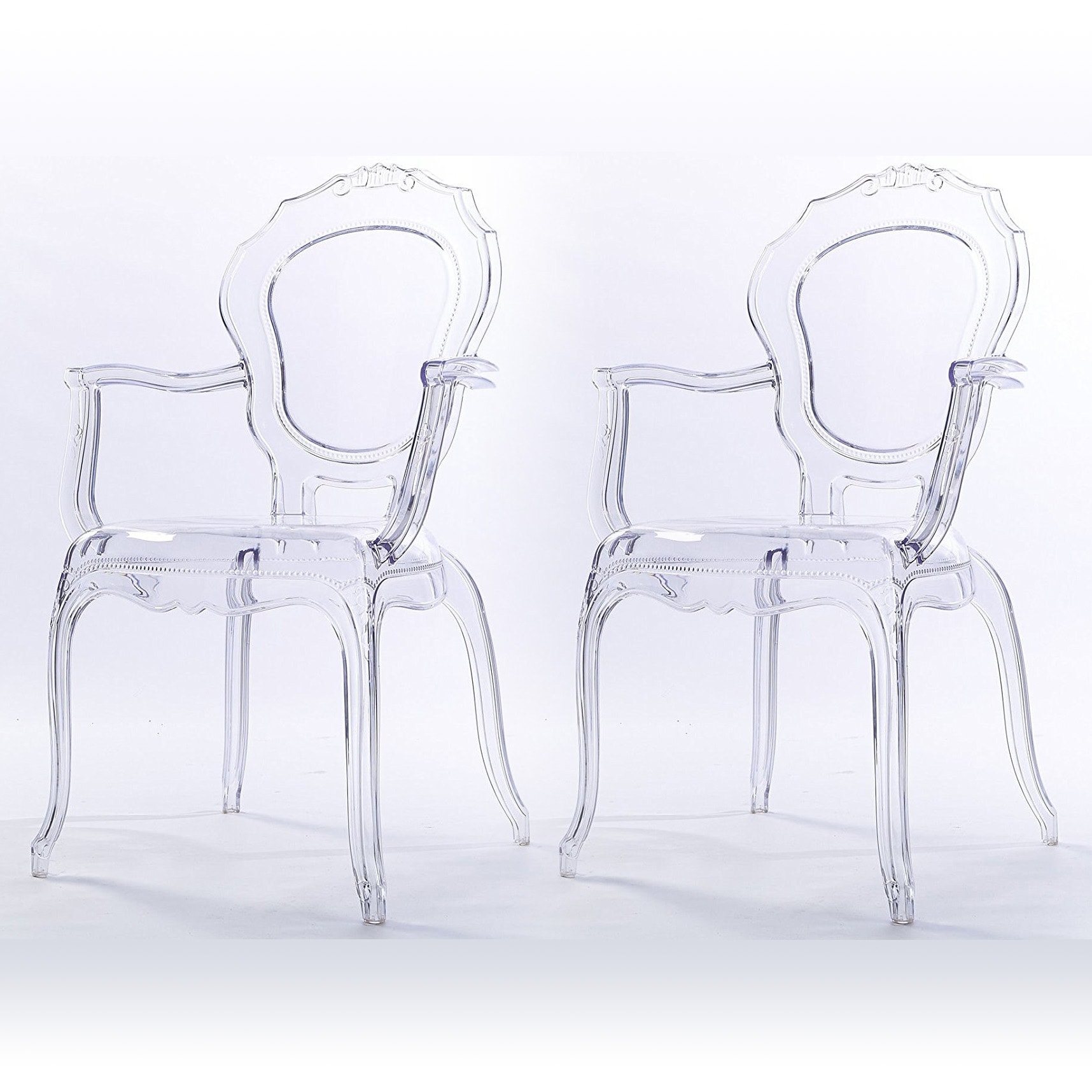 Set of 2 Modern Smoke Transparent Stackable Dining Chairs –Sleek Polycarbonate Side Chairs with Plastic Legs for Kitchen, Office
