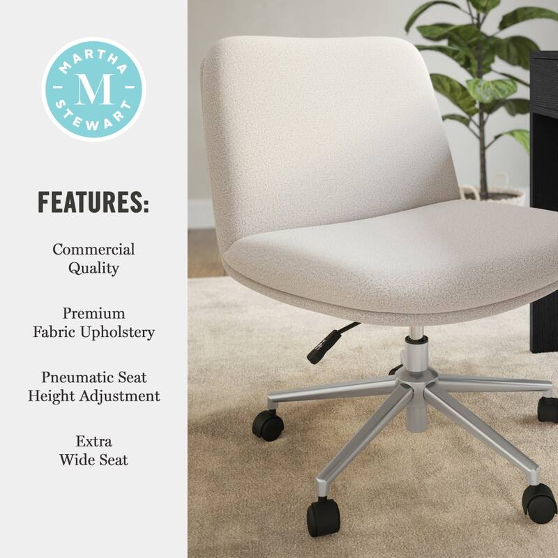 Martha Stewart Upholstered Swivel Home Office Chair with Wide Seat