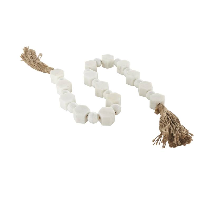 Marble Handmade Hexagon Garland with Tassel with Knotted Brown Jute - White - Roche River Decor