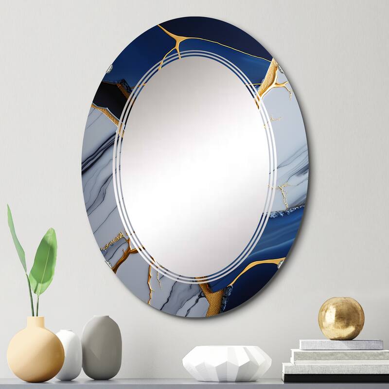 Designart 'Abstract Geode Blue I' Printed Abstract Marble Wall Mirror - 20in.x30in.