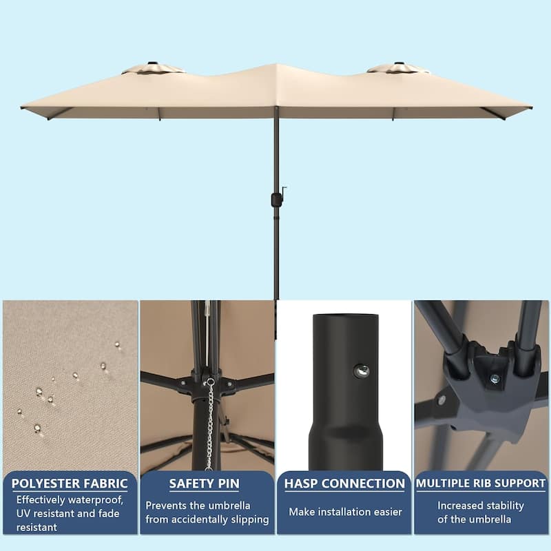 Kullavik 8 Pieces Outdoor Dining Set with 6 Swivel Chairs, X-Leg Table and Double-Sided Umbrella