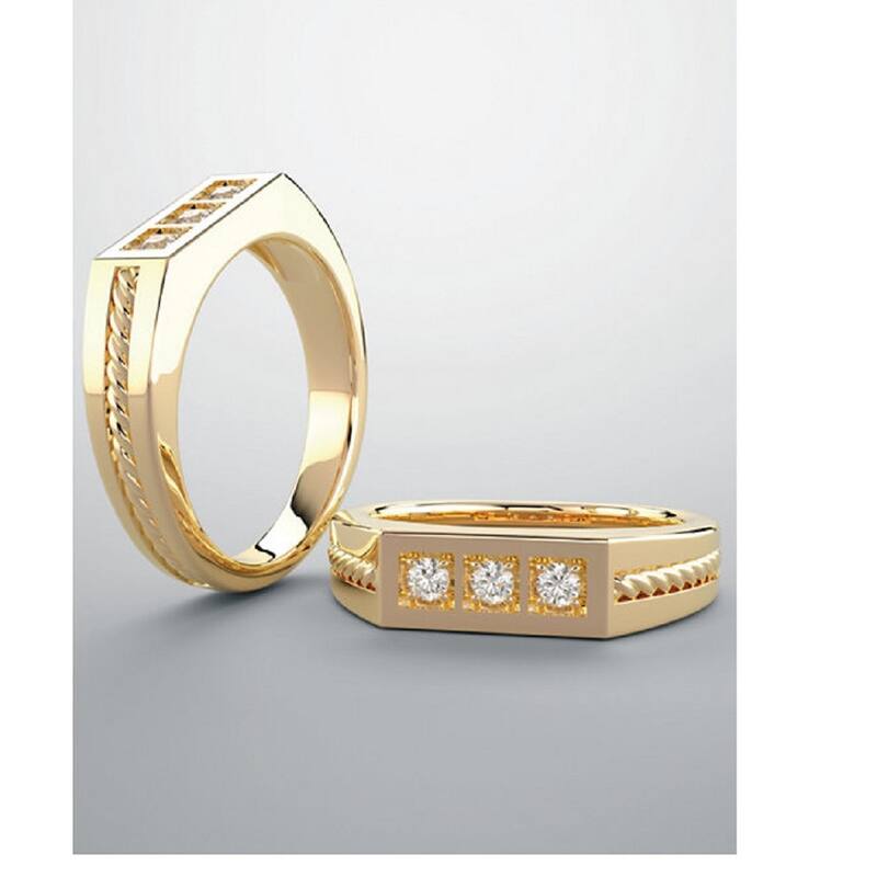 Gold 1/2 Ct 3-Stone Mens Braided Heavy Weight Ring Wedding Band