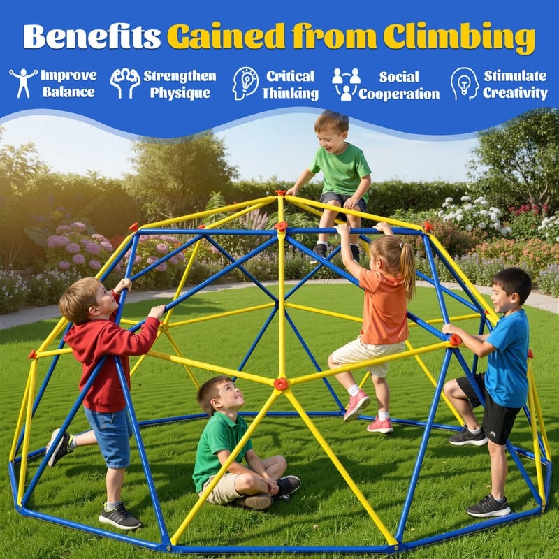 10FT Geometric Climbing Dome Climber Playground for Kids 3-10, Climbing Toys for Kids - N/A