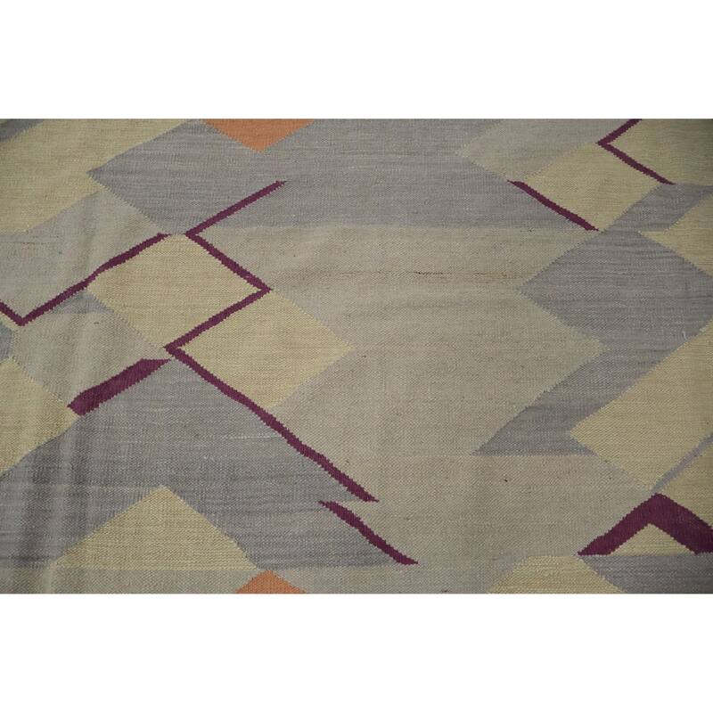 Hand Woven Oriental 100% Wool Carpet Southwestern Modern Greys & Charcoal Kilim Area Rug - 15' 11'' X 12' 3''