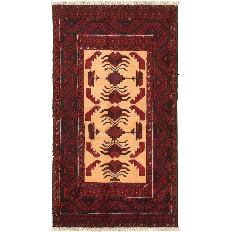 Hand-knotted Rizbaft Red Wool Rug - 3'0" x 5'10"/3'0 x 5'10