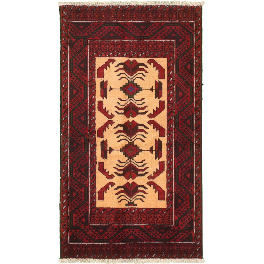 Hand-knotted Rizbaft Red Wool Rug - 3'0" x 5'10"/3'0 x 5'10