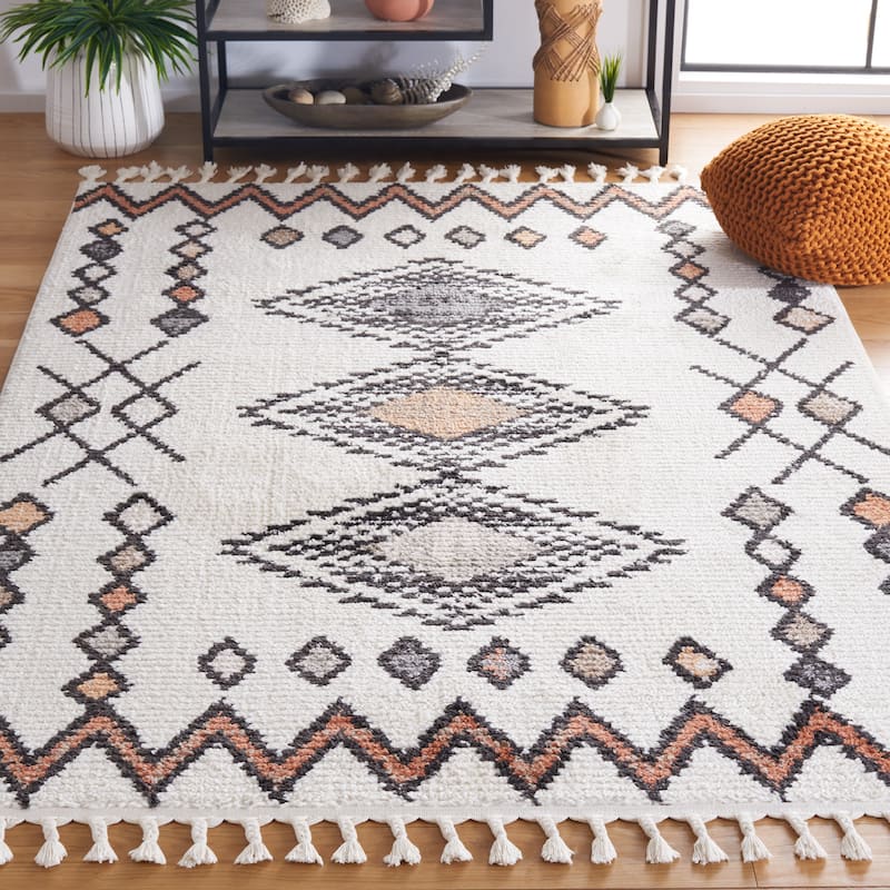 SAFAVIEH Moroccan Tassels Filuta Boho Tribal Rug - 9' x 12' - Ivory/Orange