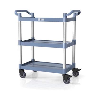 3 Tier Medium 390lbs Capacity Plastic Utility Cart with Wheels Grey