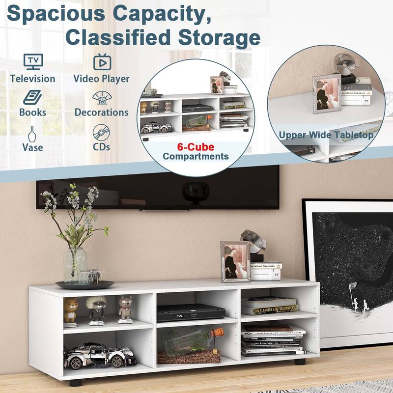 6-Cubby Media Console Entertainment Center with Adjustable Shelves