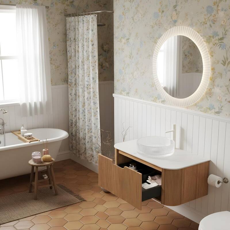 Floating Bathroom Vanity with Transparent Round Glass Basin
