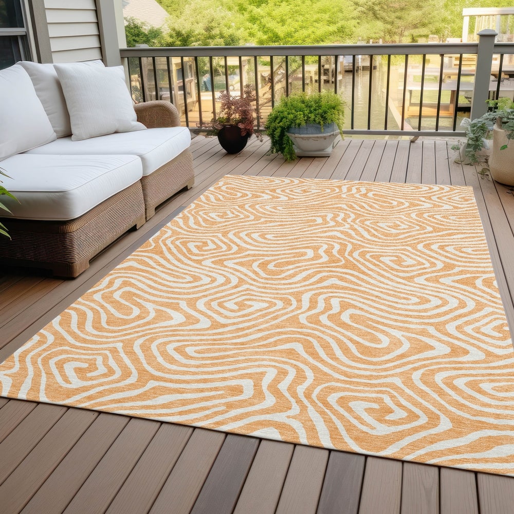 Machine Washable Indoor/ Outdoor Abstract Modern Chantille Rug