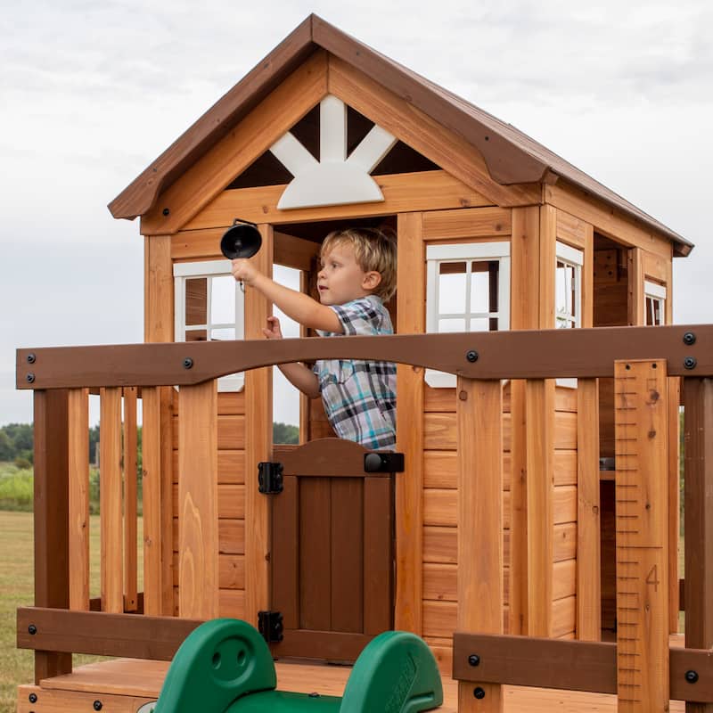 Backyard Discovery Echo Heights Cedar Wooden Elevated Kids Playhouse - 6'3" x 10'0"