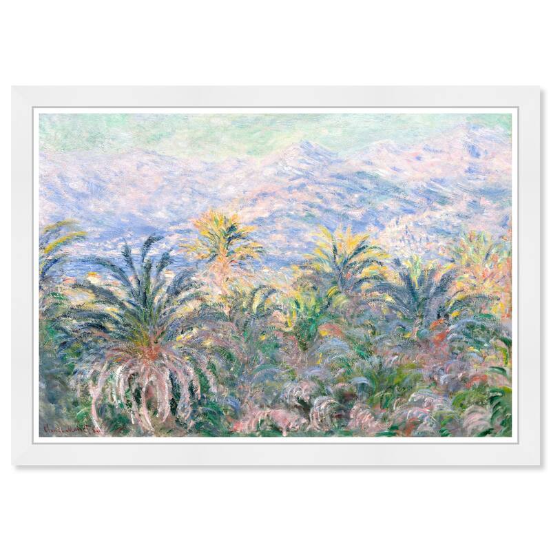 Wynwood Studio Prints Floral and Botanical Monet - Palm Trees at Bordighera Green and Traditional Wall Art Canvas Print