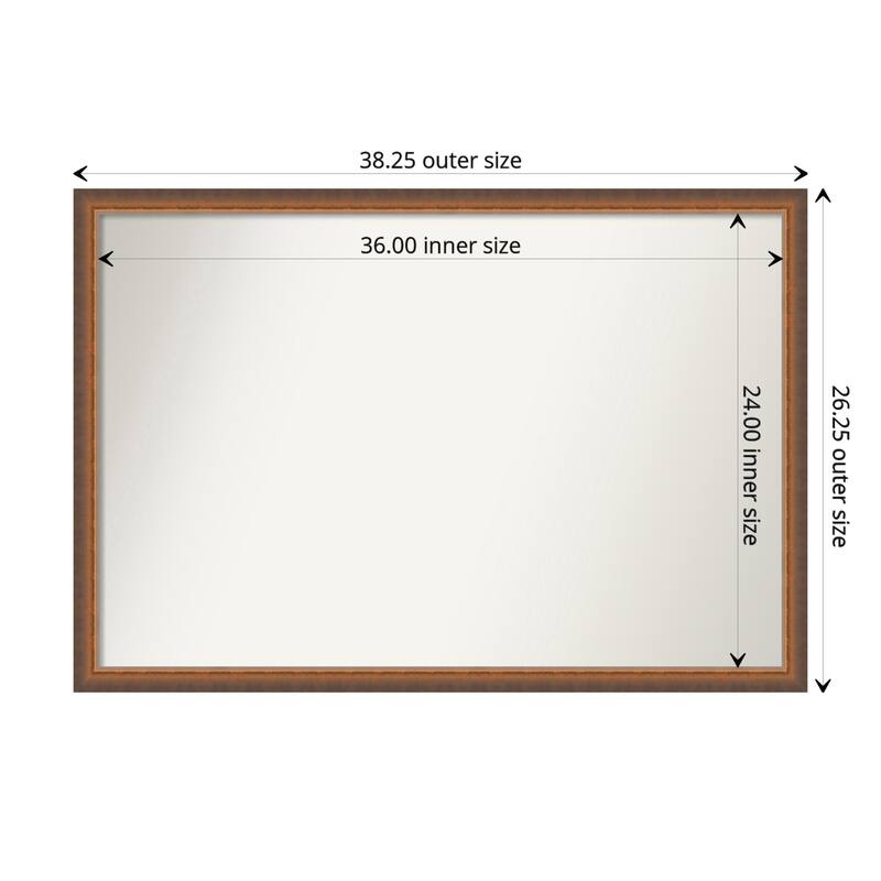 Two Tone Non-Beveled Wood Framed Bathroom Vanity Wall Mirror - Two Tone Bronze Copper - Glass Size 36x24