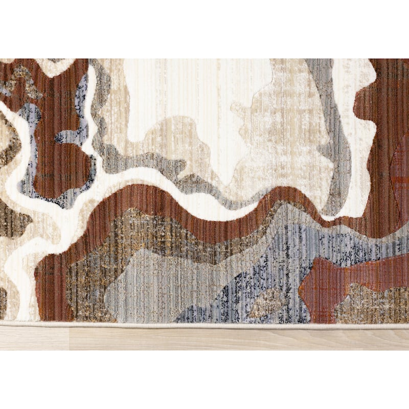 Cream Grey Brown Abstract Earth Area Rug.